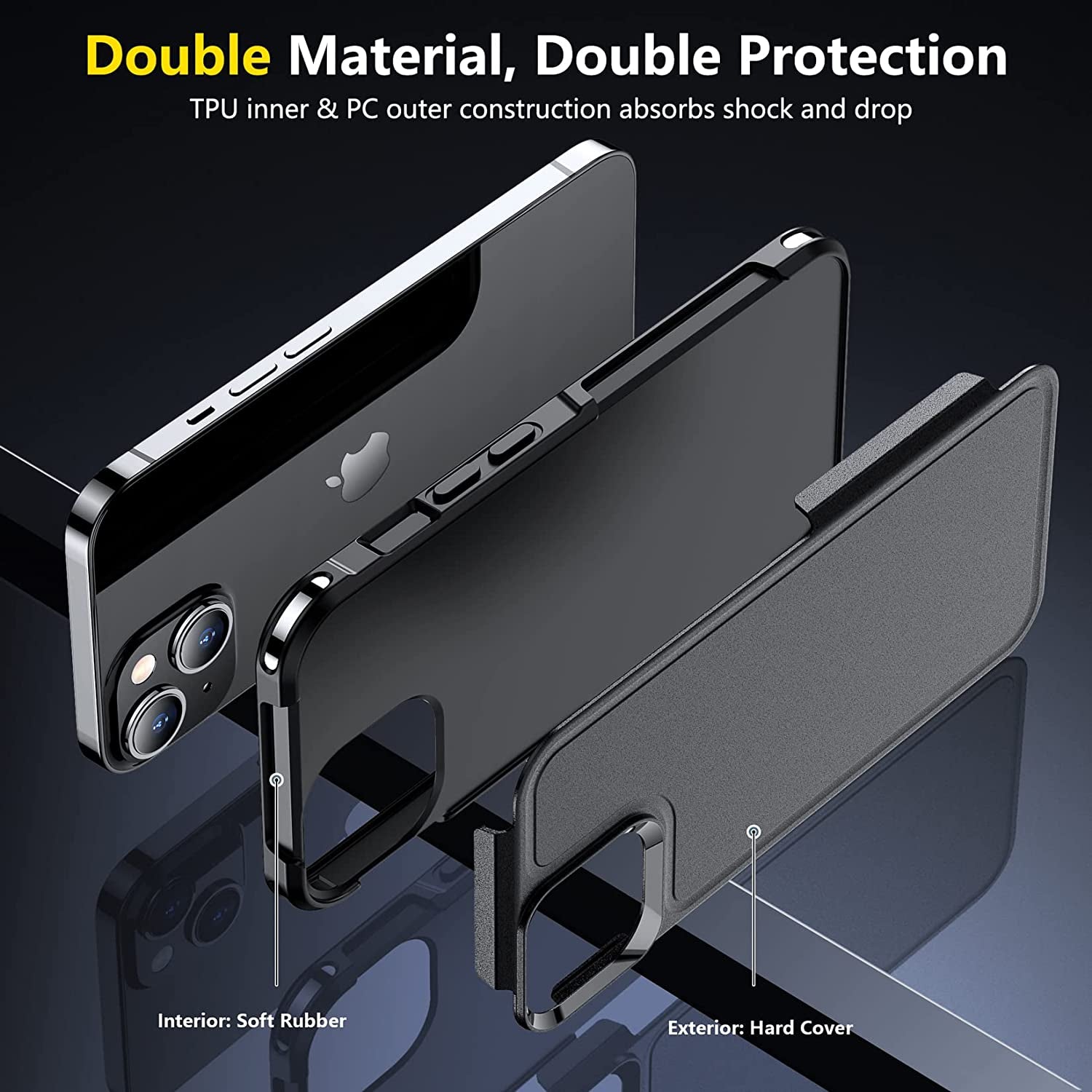 Heavy Duty Shockproof Case for iPhone 14 15 Case 2 Pack [Tempered Glass Screen Protectors+Camera Lens Protectors]