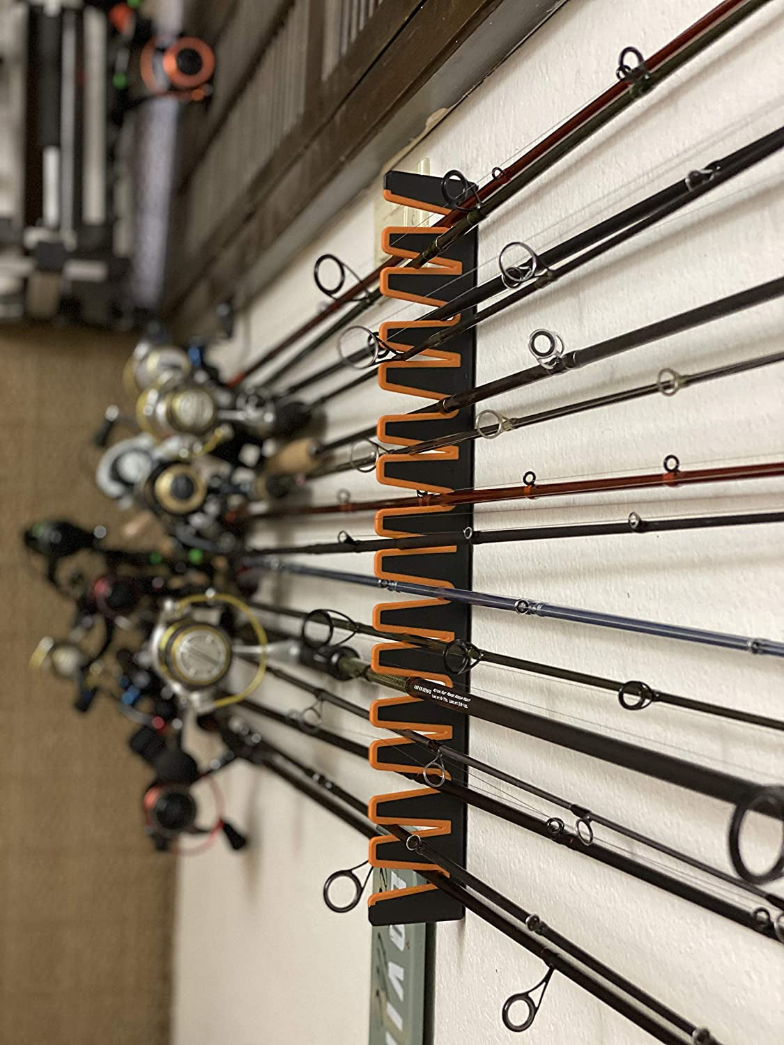 Wall Mounted Fishing Rod Rack Store 15 Rods or Fishing Rod Combos in 17.25 Inches