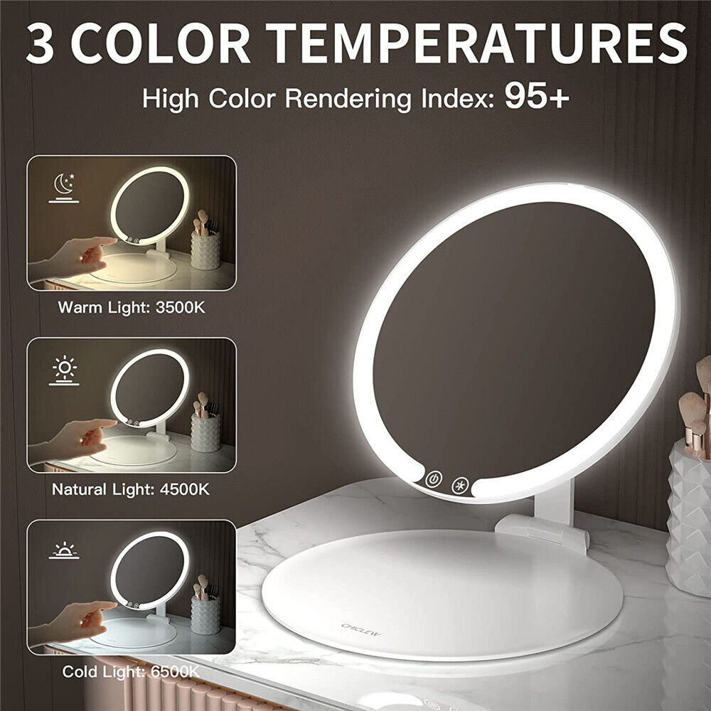 Portable LED Travel Mirror 3 Colors Rechargeable Foldable