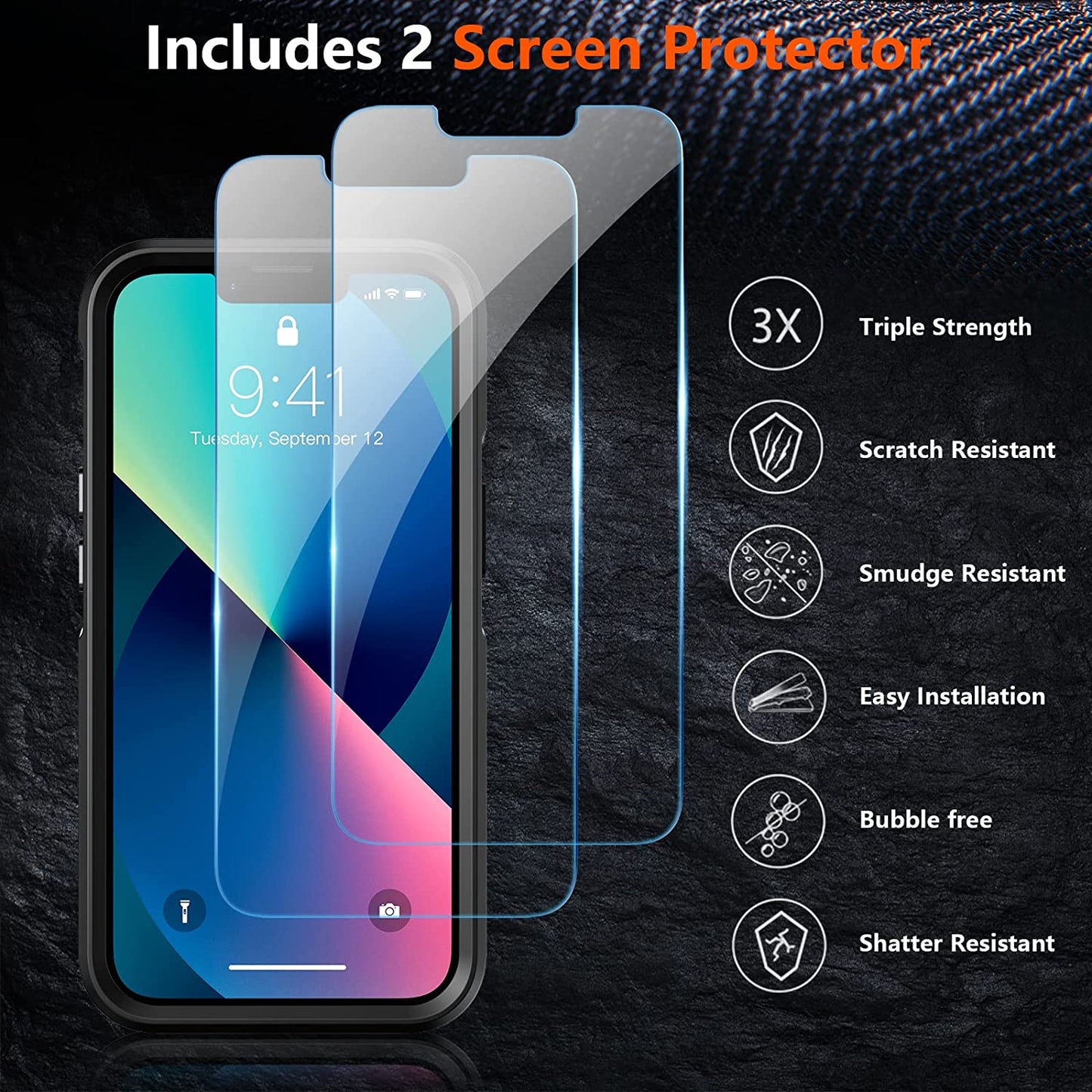 Designed for iPhone 13 14 Case 10 FT Military Grade Drop Protection with 2 pcs Tempered Glass Protector