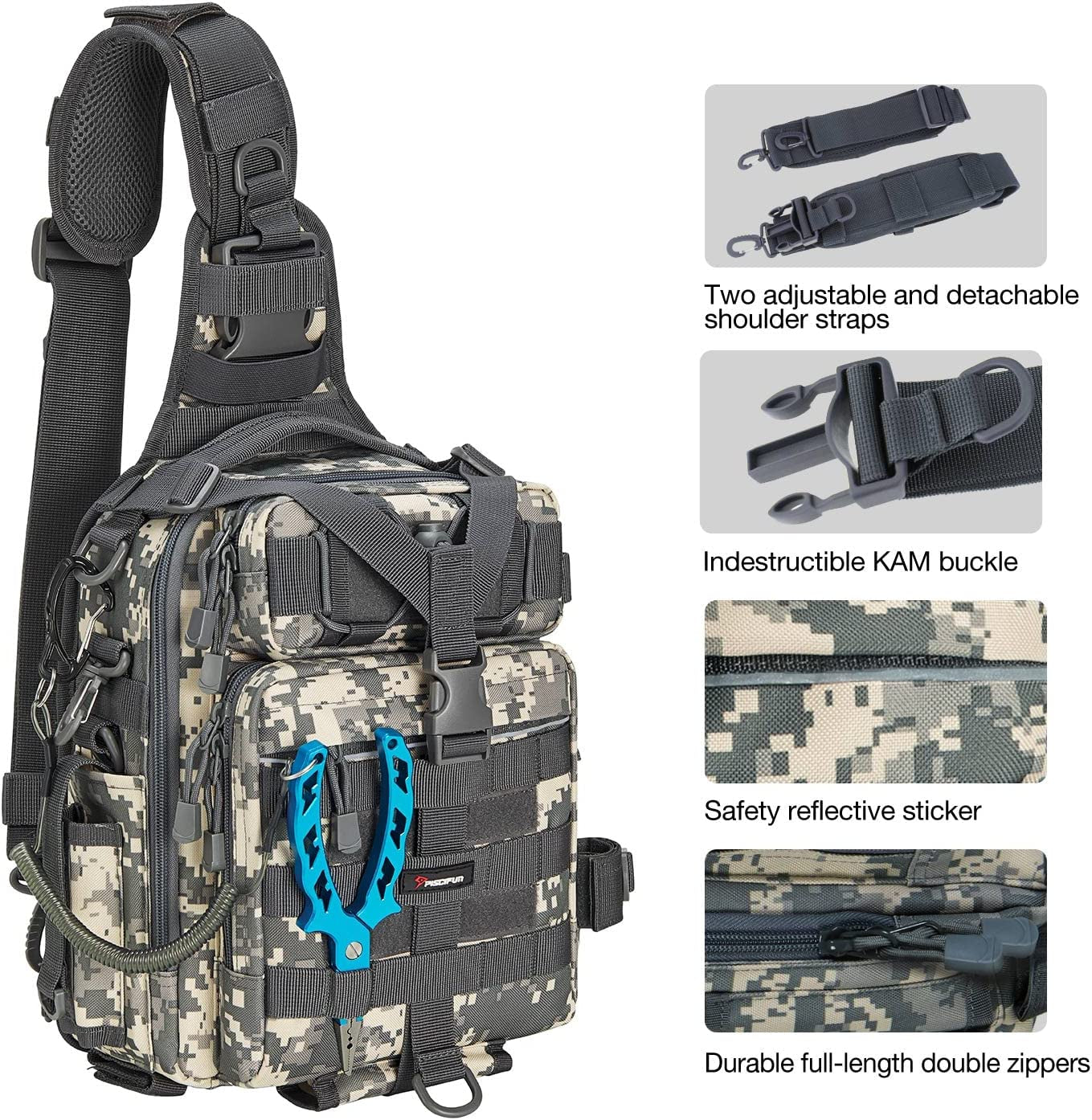 Fishing Tackle Bag with Rod & Gear Holder  Outdoor Fishing Shoulder Pack for Fishing, Hiking, Hunting